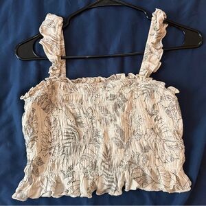 NWT Women's Patterned Cream Ruffle Crop Tank Top Size Small